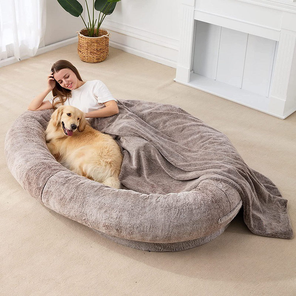 PETSWOL Washable Human Dog Bed - Fits You and Your Pets - 170x100x25cm - Khaki_8