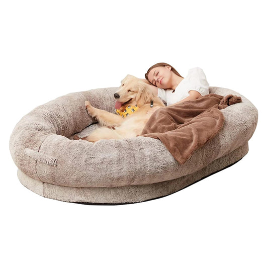 PETSWOL Washable Human Dog Bed - Fits You and Your Pets - 170x100x25cm - Khaki_0