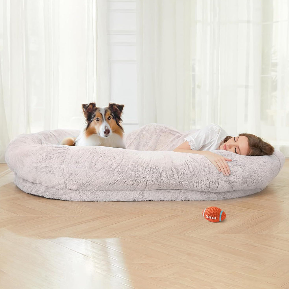 PETSWOL Washable Human Dog Bed - Fits You and Your Pets - 170x100x25cm - Khaki_7
