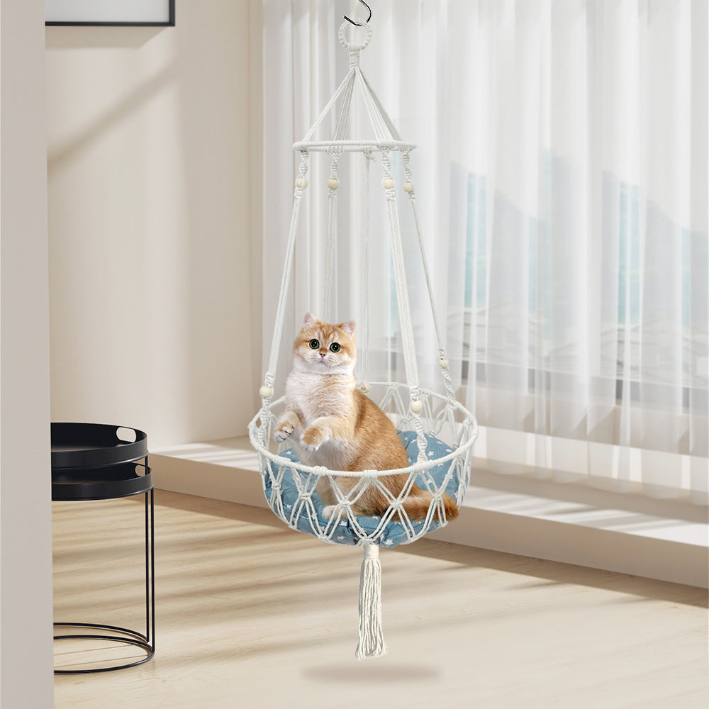 PETSWOL Macrame Cat Hammock - Handwoven Boho Cat Swing For Indoor/Outdoor_5