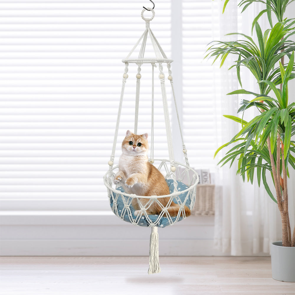 PETSWOL Macrame Cat Hammock - Handwoven Boho Cat Swing For Indoor/Outdoor_6